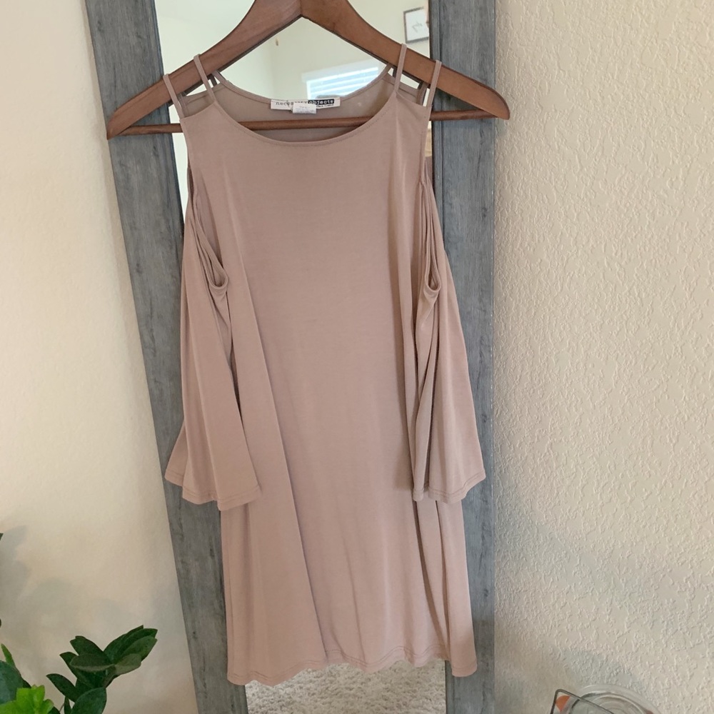 Tan Cold Shoulder Dress